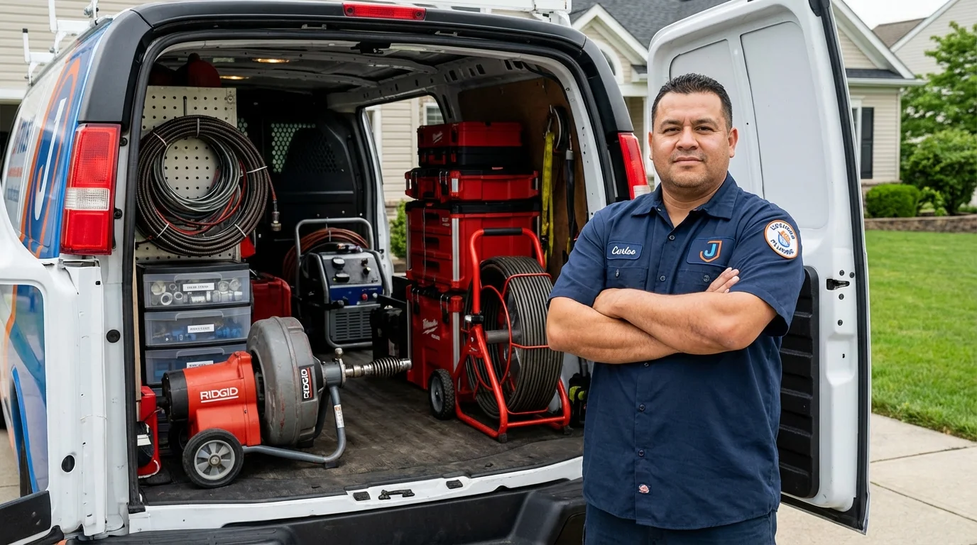 Professional drain cleaning equipment and Johns Plumbing LLC plumber in Wallis