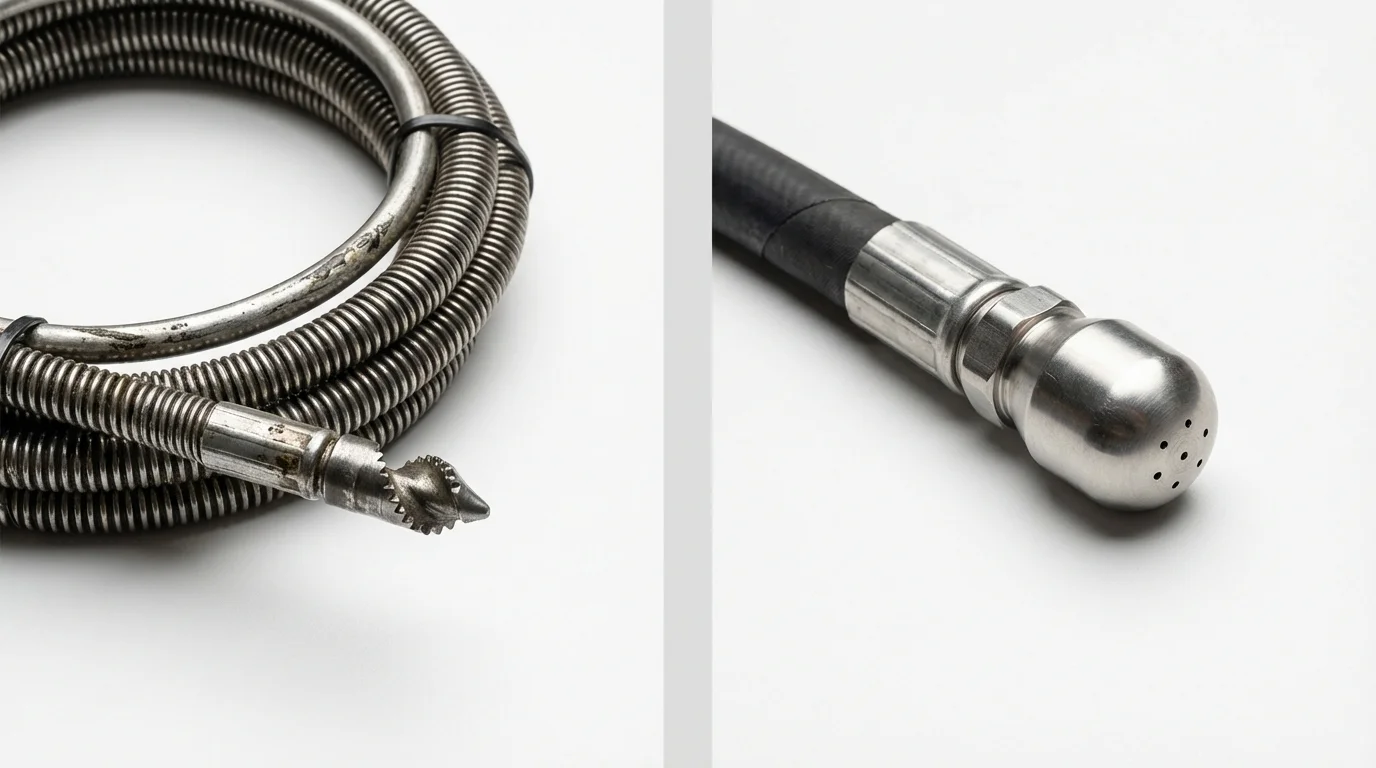 Drain snake cable and hydro jetting nozzle used for drain cleaning in Wallis, TX